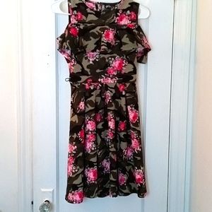 Dark and light green camo dress with pink flowers ,